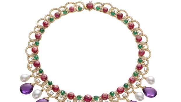 Precious ... pearl, amethyst, emerald and spinel necklace by Bulgari.