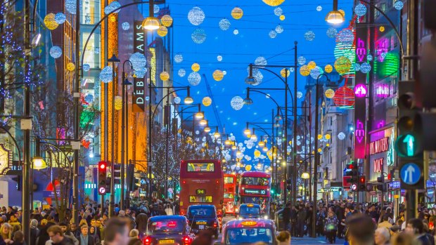 The Christmas lights in Oxford Street, London. 