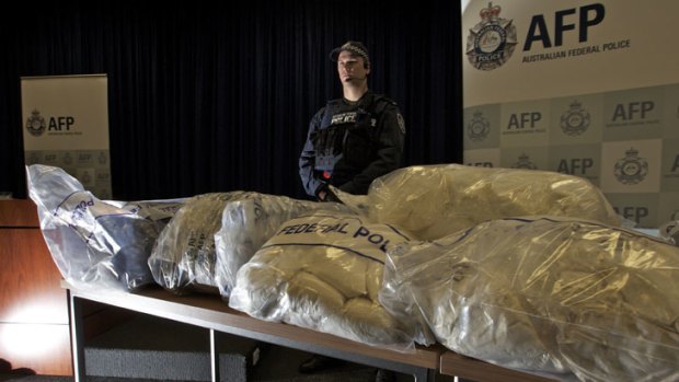 Biggest-ever haul ... police show off the booty and claim they have disabled an international drug network.