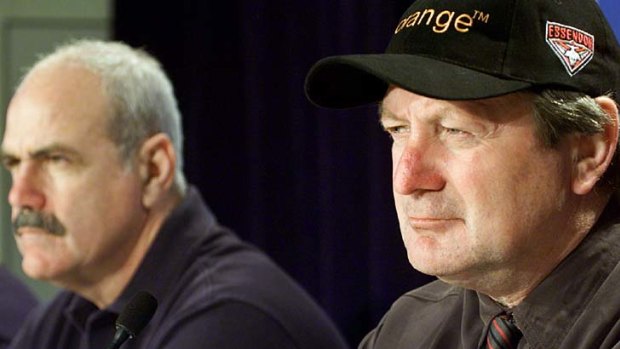 Old foes .... Leigh Matthews and Kevin Sheedy face the media before the 2001 grand final.
