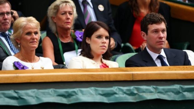 Princess Eugenie of York sits in the Royal Box after making a last-minute decision to watch Bouchard in the final.