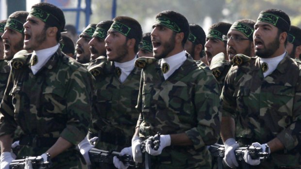 Basiji paramilitary volunteers, affiliated to the elite Revolutionary Guard, parade outside Tehran.