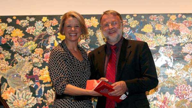 Movie deal in the offing ... Kristina Keneally presents Paul McGeough with the Douglas Stewart Prize last night.