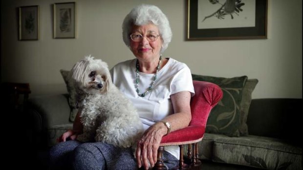 Beverley Broadbent at home with her dog Lucy.