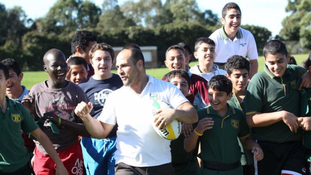 Hazem El Masri mentoring young players at a Harmony day at Lidcombe Oval.