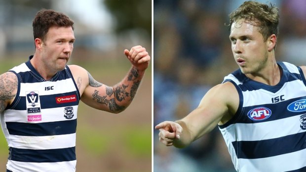 Geelong players Mitch Clark and Mitch Duncan.