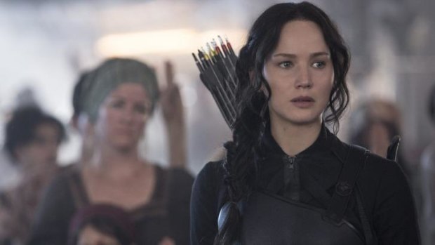Jennifer Lawrence stars as Katniss Everdeen in The Hunger Games Mockingjay - Part 1.