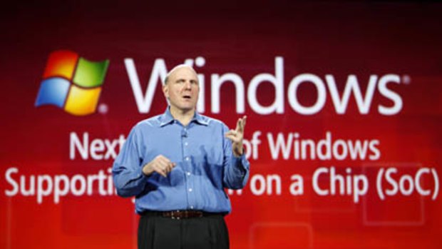 Microsoft CEO Steve Ballmer delivers his keynote address on the eve of the Consumer Electronics Show in Las Vegas.