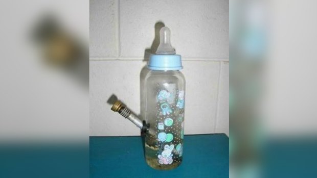 The baby bottle bong for which the arrest warrant was issued.