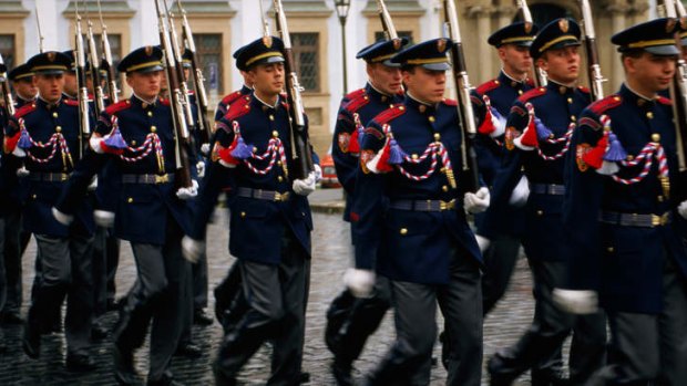 Guards! Guards! The ceremonial changing of the guard at the vast Prague Castle.