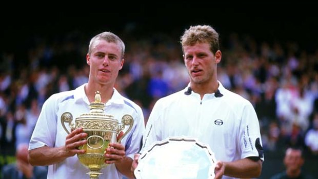 Lleyton Hewitt and David Nalbandian at Wimbledon in 2002. Hewitt won the final 6-1, 6-3, 6-2.