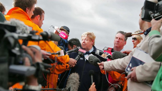 Police chief Christine Nixon faces the media at Whittlesea yesterday.