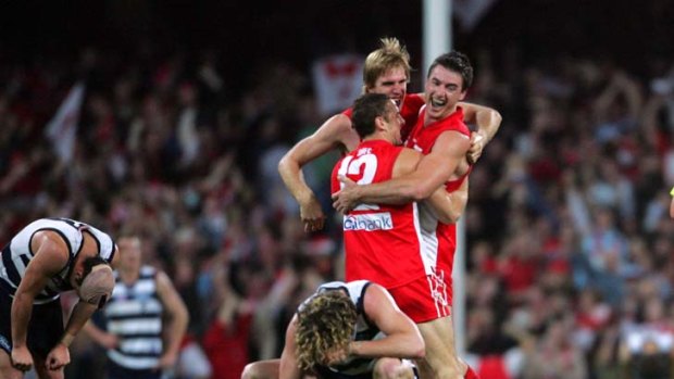 Historic win ... the Swans  defeat Geelong in 2005.