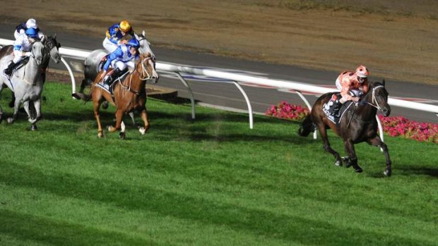 Romping clear: Black Caviar heads for home in the William Reid Stakes at Mooney Valley on Friday night.