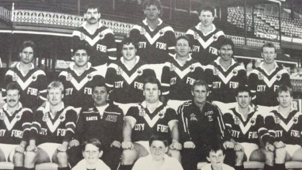 Former rugby league player John Tobin (middle row, third from right) was one of the men arrested.
