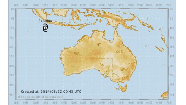 Christmas Island threat: The position of Tropical Cyclone Gillian.