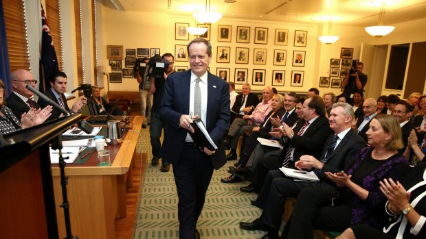 Opposition Leader Bill Shorten addresses Labor caucus last month.