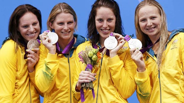 Silver surfers &#8230; the women's relay team who came second.