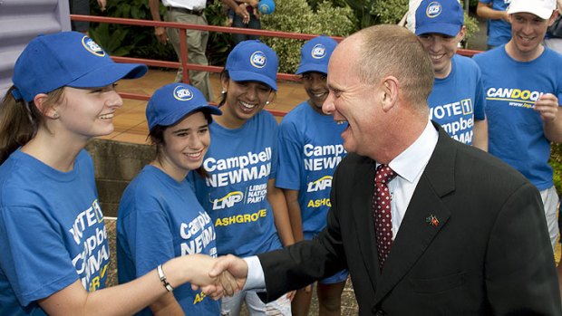 Campbell Newman meets with LNP supporters before opening the party's state election campaign in Ashgrove last month.