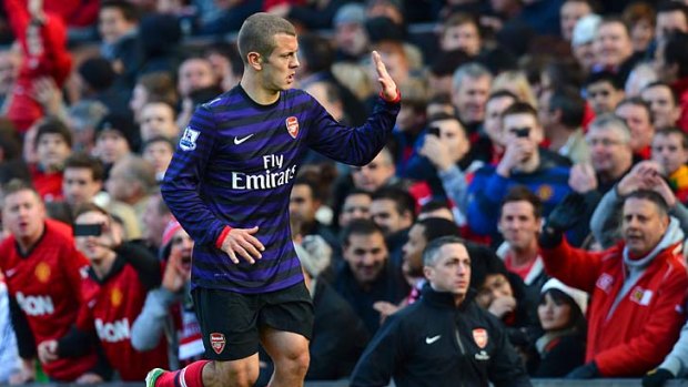 Arsenal's English midfielder Jack Wilshere is sent off during the English Premier League match between Manchester United and Arsenal on November 3.