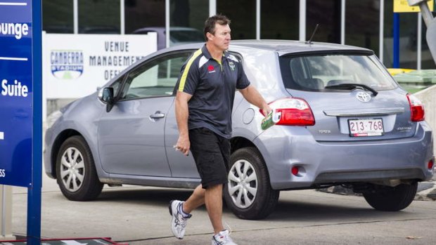 Raiders' coach, David Furner, leaves a meeting with the Raiders board at Canberra Stadium this morning..