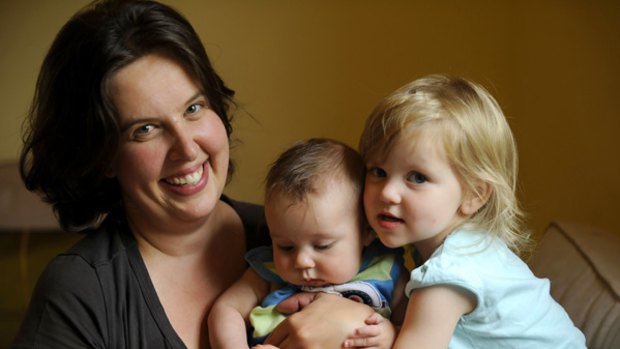 Ann Catchlove with Isabelle, 2, and Dylan, 3? months. She gave birth to Dylan at home.