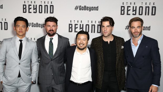 John Cho, Karl Urban, director Justin Lin, Zachary Quinto and Chris Pine at the <i>Star Trek Beyond</i> Australian premiere in Sydney.
