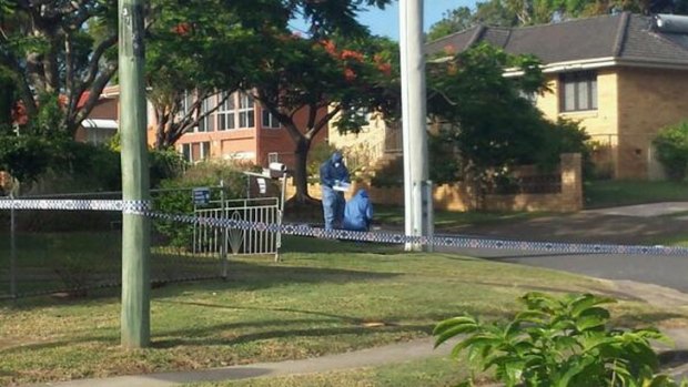 Forensics police at the scene of the Tingalpa shooting. Photo: Fairfax Radio 4BC