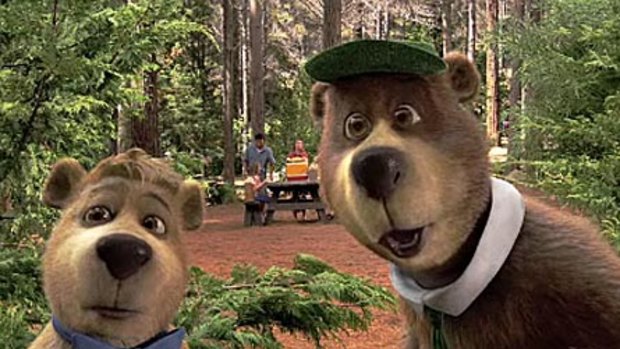You lookin' at us?: Boo Boo (Justin Timberlake, left) and Yogi Bear (Dan Aykroyd) check out the 3D in their fun new animated feature film.