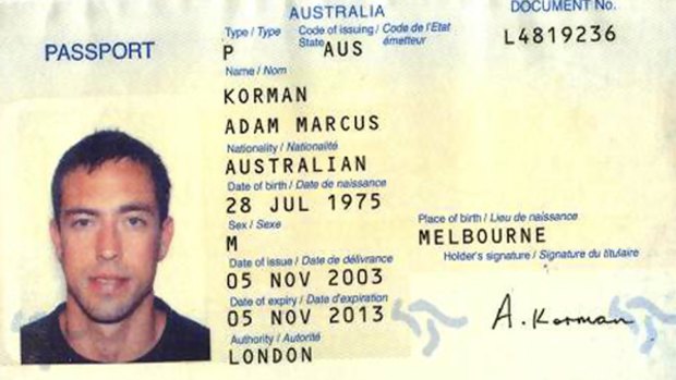 The passport copy of a man identified by Dubai authorities as Adam Marcus Korman of Australia.