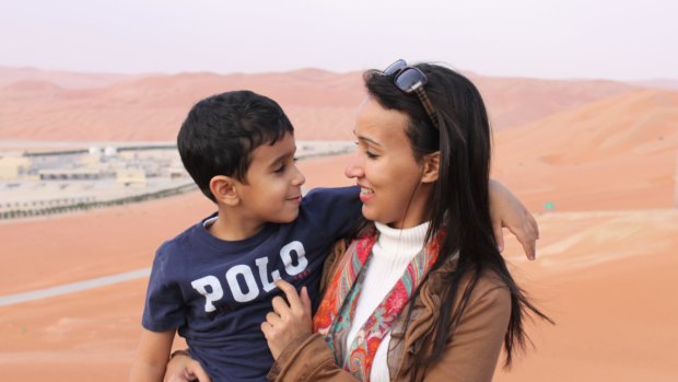 Manal al-Sharif with older son Aboudi, who she can only see when she visits Saudi Arabia.