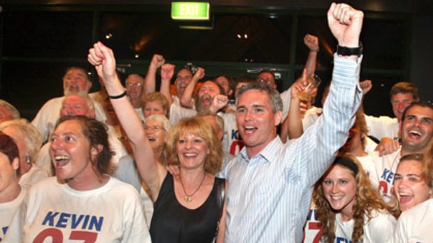 Victory...Craig Thomson and his former partner celebrate his  election win.