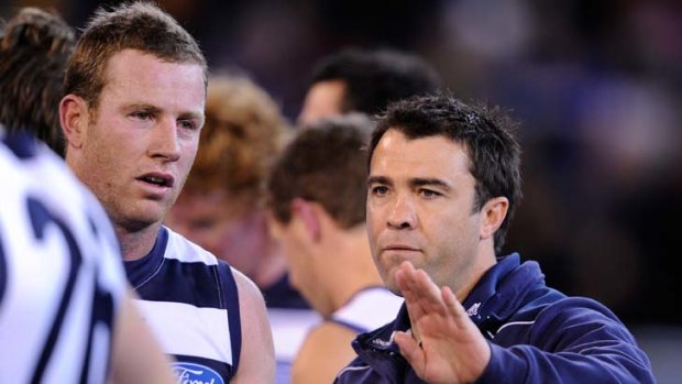 Chris Scott instructs Steve Johnson in the Cats' qualifying final against Hawthorn.