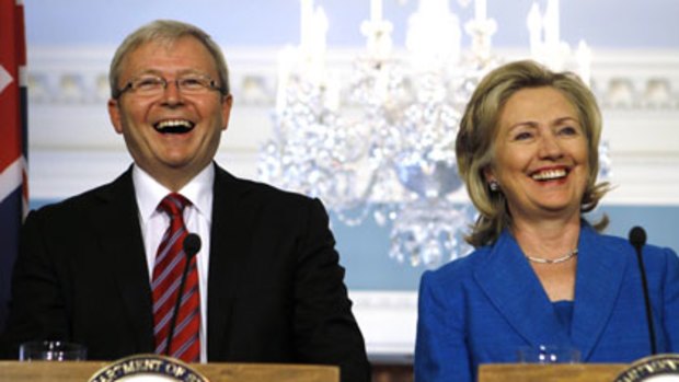 Busy schedule in New York ... Kevin Rudd meets Hillary Clinton.