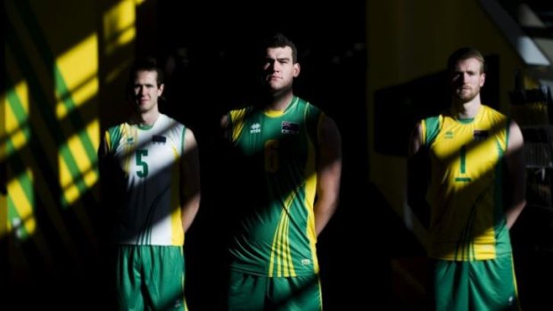 Volleyroos stars Travis Passier, Tom Edgar and Aidan Zingel in Canberra on Friday.