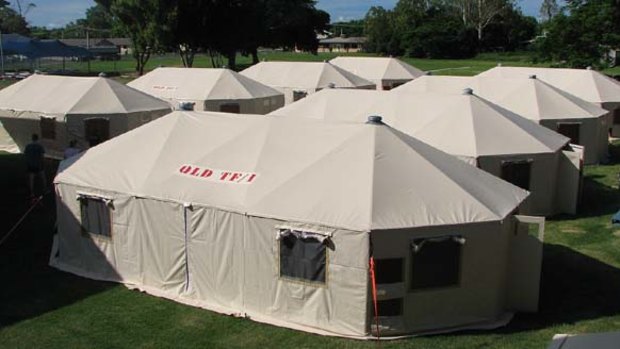 Tents like these are set to become a makeshift home for Condamine residents who suffered a devastating double dose of the Queensland floods.