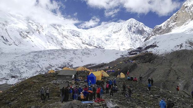 Mount Manaslu Base Camp ... the mighty Manaslu is nicknamed 'killer mountain' by locals because more than 60 people have died on its treacherous slopes.