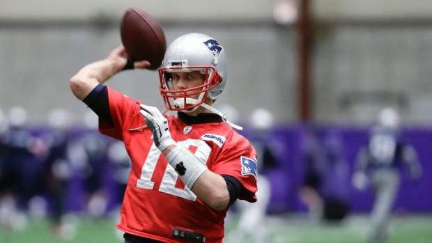 Ageless wonder: Tom Brady at practice before the Super Bowl.