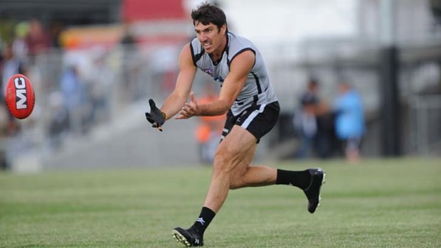 A different feather: Collingwood recruit Quinten Lynch at training last week.