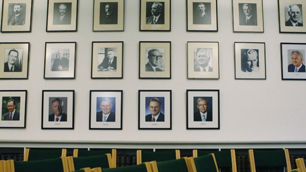 Images of former Labour leaders in the Government Party Committee Room at Parliament House. <i>Photo: Stefan Postles</i>