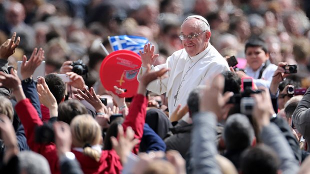 Plea for social equality ... Pope Francis, greeting the faithful during Easter Mass on Sunday, used the traditional 'Urbi et Orbi' address to press for peace.