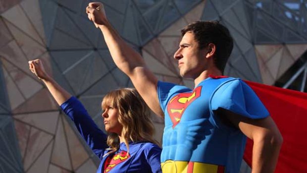 Superheroes take a stand at Federation Square.