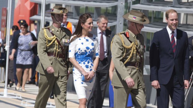 General David Hurley (second from right) greets the Duke and Duchess of Cambridge in Queensland in April
