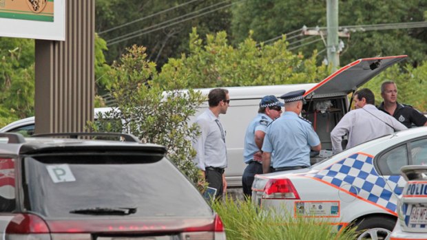 Police at the site where the body was discovered at the Middy's Complex carpark in Buderim on the Sunshine Coast.