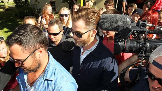 American actor Chris Pine leaves the Ashburton District Court on March 17, 2014 in Christchurch, New Zealand. Police say the actor was stopped at a routine drink driving check in Metheven early in March this year.