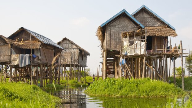 The stilt houses at Inle Lake, Myanmar.