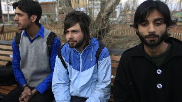 Three of the Kashmiri students suspended from the university: From left, Gulzar Ahmed, Muteebul Majid and Aijaz Bhat.