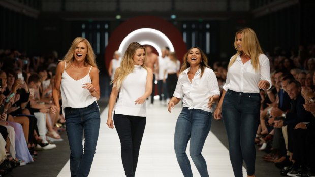 From left: Sonia Kruger, Dannii Minogue, Jessica Mauboy and Fiona Falkiner on the runway for Target.
