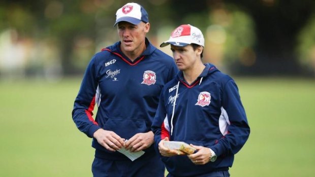Roosters boosters: Jason Taylor with fellow assistant coach at a Roosters training session earlier this year.