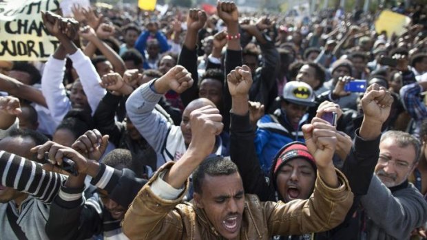 On the streets: More than 30,000 African asylum seekers took part in the rally. 